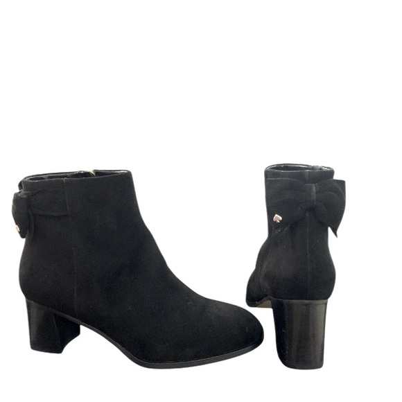 Kate Spade Marla Genuine Suede Leather Side Zip Back Bow Ankle Boots Black 7 - Picture 1 of 12